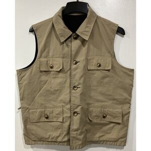 ORVIS Reversible Vest Black Khaki Size Large Pockets Buttons Photography Fishing